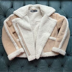 Zara Moto Shearling Biker Jacket